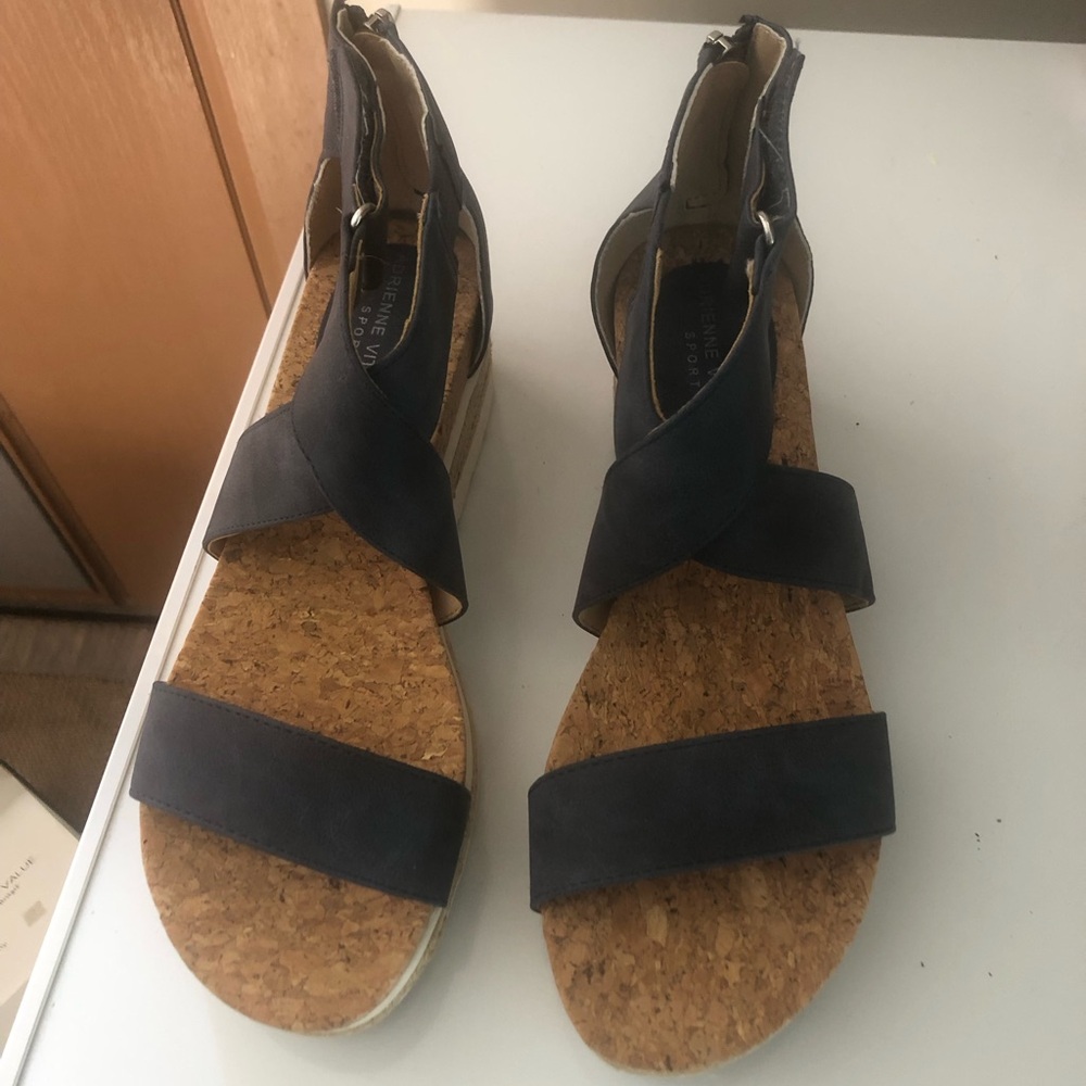 Adrienne Vittadini Dark Blue Cork Sandals